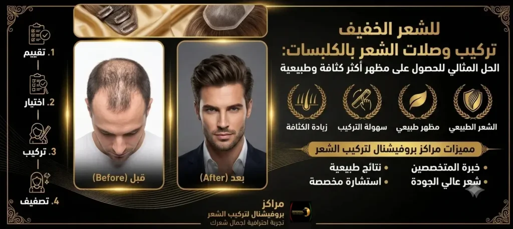 للشعر الخفيف تركيب وصلات الشعر بالكلبسات
